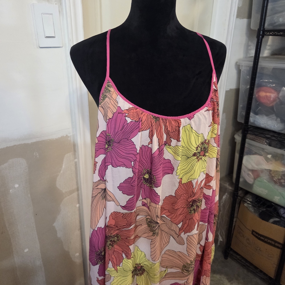 Joyspun Floral Spaghetti Strap Maxi Dress Pink Yellow Blossom Flowy Summer - Picture 2 of 16